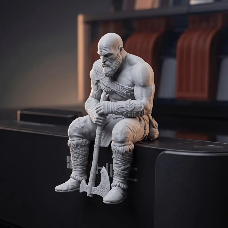 3D-Printed Nordic Warrior Shelf-Sitting Statue - Unique Muscular Bearded Axe-Wielding Figurine, Collectible Home Decor Statue, Multifunctional Vintage Model Ornament, Decoration Figure for Bookshelves, Desks, Ideal Gift