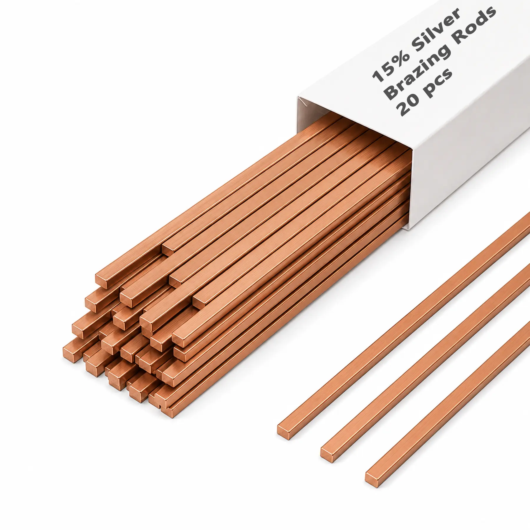 15% Silver Brazing Rods,BCuP-5 Phosphorus Copper Brazing Alloy Rods,Flat Silver Solder Welding Rods 0.050" x 1/8" x 10",20 Pack for Copper Tube,HVAC,AC,Refrigerator and Plumbing Applications