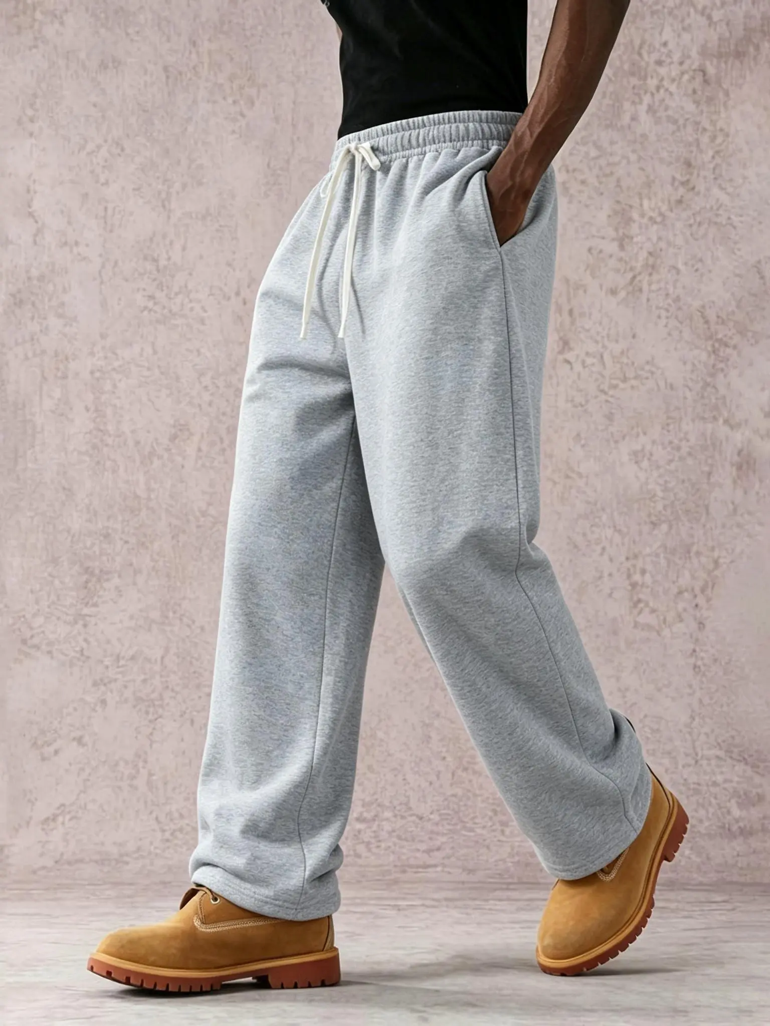 Men’s casual athletic long pants for spring and autumn, loose straight knit sweatpants, simple and versatile