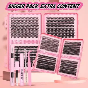 Lash Extension Kit  Fluffy Lash Clusters  10-16mm Eyelash Extension Kit Individual Lashes with Bond and Seal Glue Tweezers DIY Eyelash Extensions for Beginners