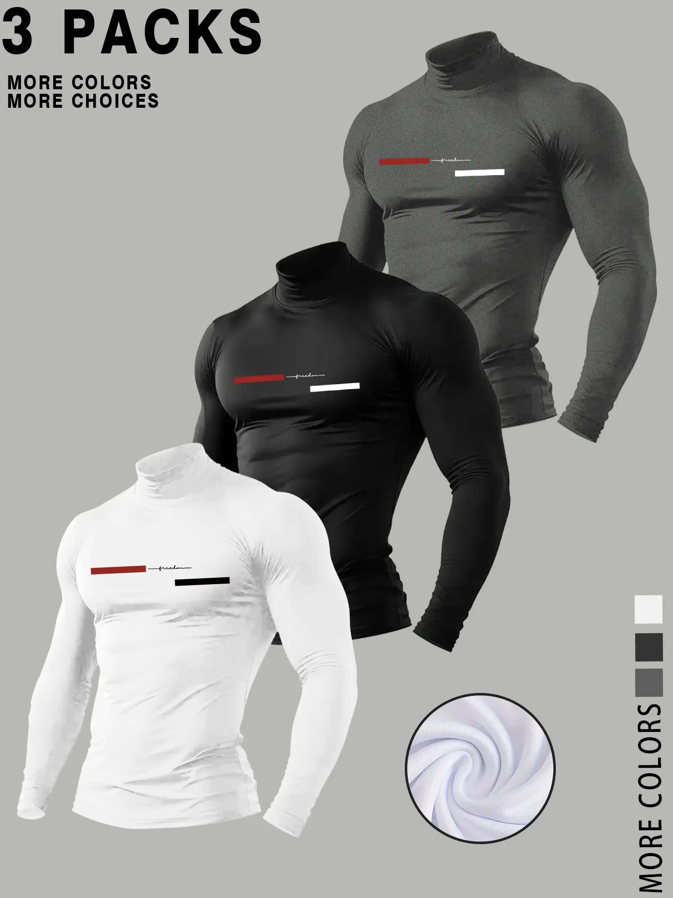 Men's Compression Turtleneck Shirt, Slim-Fit Long Sleeve, Moisture-Wicking Base Layer, Ombre Stripe Design for Gym/workout, Compression Shirts