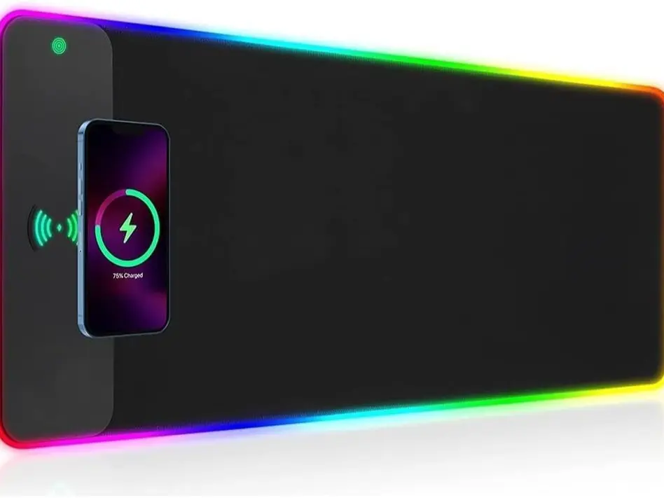 RGB Gaming Mouse Pad with Wireless Charging 15W, LED Mouse Mat 31.5 * 11.8 in, 10 Light Modes Extra Large Mousepad Non-Slip Rubber Base Computer Keyboard Mat for Gaming, MacBook, PC, Laptop, Desk