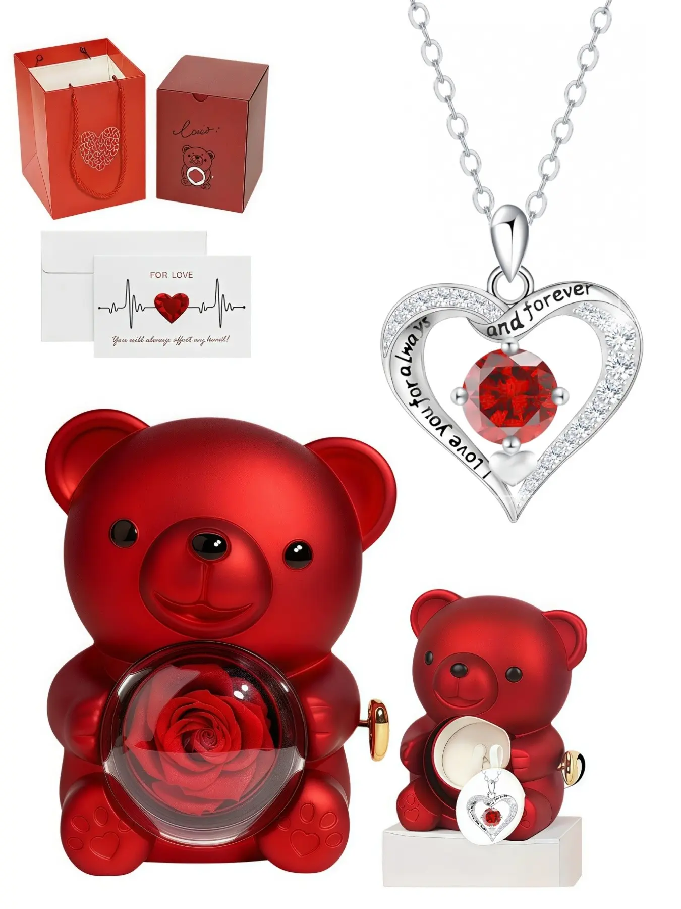 Purple Heart Eternal Vow "I Love You" heart-shaped gemstone necklace, Sentimental necklaces, with luxurious texture, Zircon Necklace, with lovely rotating rose bear jewelry gift box, an exquisite gift for birthdays, Mother's Day and Valentine's Day