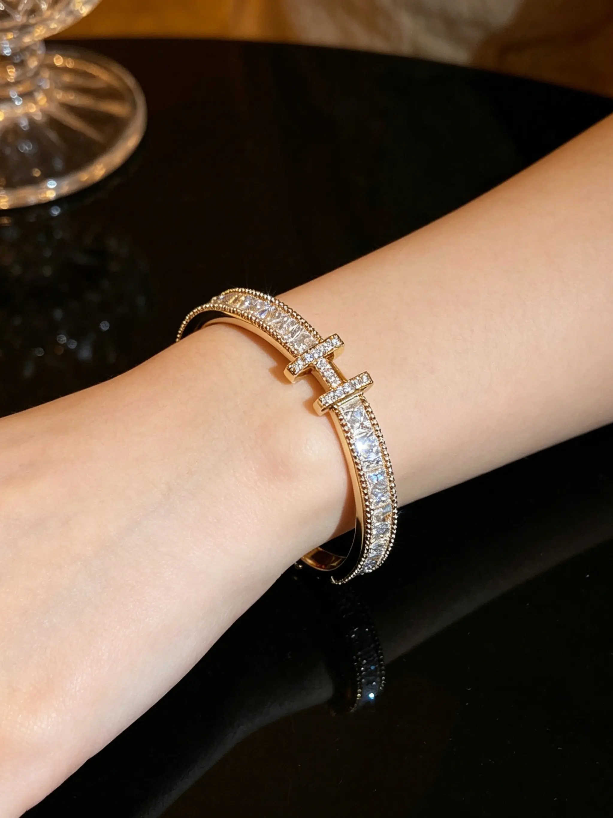 Full Diamond H-Shaped Bracelet, Luxury Style, Zircon Embedded Design, Daily Commute Versatile Jewelry, Elegant Accessory for Women, Bracelets Jewelry