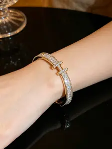 Full Diamond H-Shaped Bracelet, Luxury Style, Zircon Embedded Design, Daily Commute Versatile Jewelry, Elegant Accessory for Women