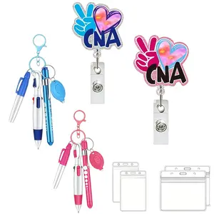 CNA-themed badge, extendable alligator clip, includes a ballpoint pen, marker, ELD light, and card holder; 360° rotation, heavy-duty snap closure; fun, stylish ID clip gift for nurses, suitable for office staff.