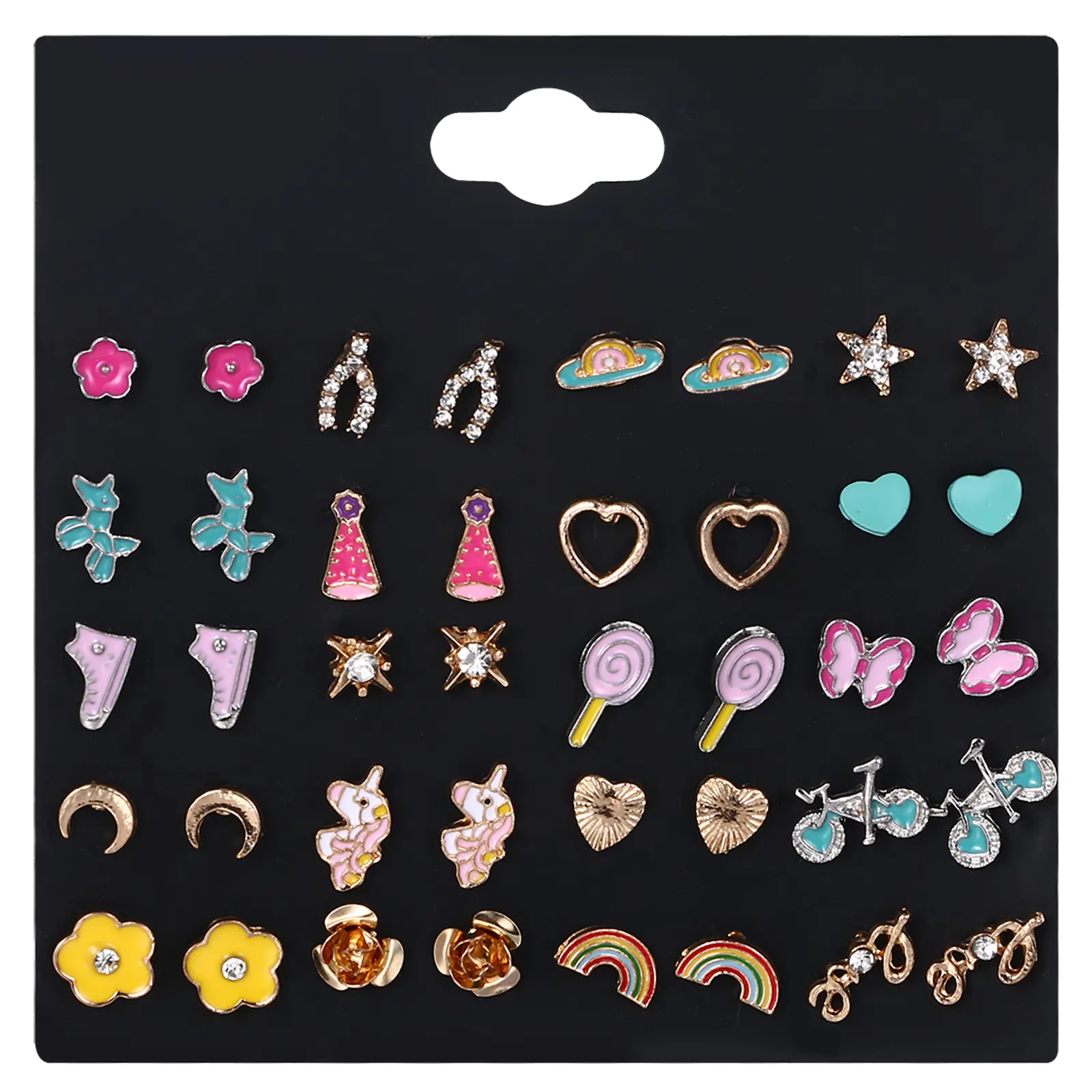 OIDEA 20-Pack Multi-Pair Stainless Steel Stud Pins Earrings Set - Hypoallergenic Metal-Coated Egirl Earrings, Rainbow Mix Cute Shapes of Flower & Butterfly, Casual Wear Jewelry Gift for Women/Ladies, 20-Pack Variety, Boxed Set Earrings