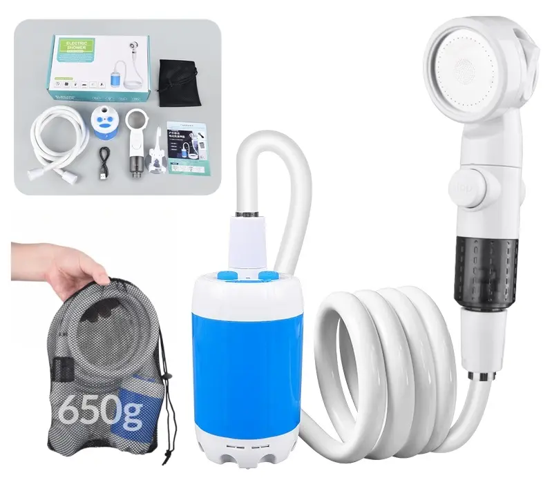 Waterproof Portable Electric Shower Pump with 3 Spray Modes, Handheld Camper Accessories for Outdoor Hiking and Glamping, Camping Supplies, Portable Showers, Outdoor Camping, Handheld Pump, Travel Accessory, Portable Pressure Shower