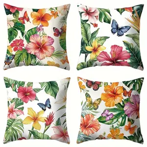 4pcs, tropical style, butterfly, plant pattern pillowcases, warm and comfortable, beautiful and practical, 17.72inch* 17.72inch cm, suitable for home sofa decoration, home accessories, bedroom zipper pillowcases