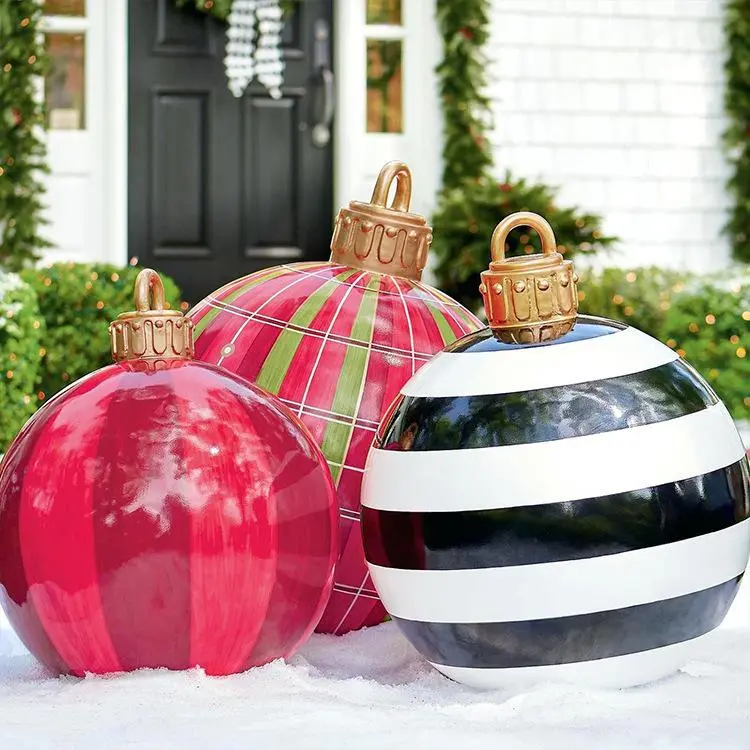 Christmas Ornament Ball Outdoor PVC 60CM Inflatable Decorated Ball Waterproof Giant Big Large Balls Multicolor Easy to Use for Outdoor Decor