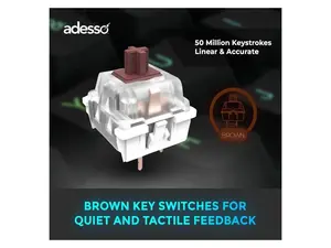 Adesso EasyTouch 130 Full Sized Wired Mechanical Keyboard With CoPilot AI Hotkey - Cable Connectivity - USB Interface - RGB LED - 104 Key(s) - CoPilot, Multimedia Hot Key(s) - Windows, Mac OS - Englis