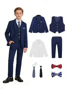 8-Piece Boys Formal Suit Set | Toddler to Teen Slim Fit (Blazer + Shirt + Vest + Pants + 2 Bow Ties + 2 Ties) | Versatile Styling | Ideal for Birthdays, Weddings, Graduations, Coming-of-Age Ceremonies & Formal Occasions | Sizes 100-150cm-19133+17188