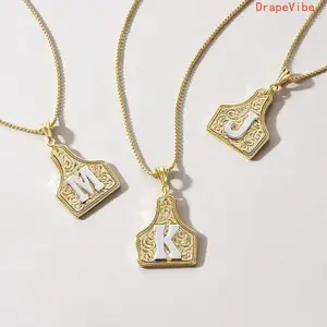 Two-Toned Gold Silver Cow Tag Initial Necklace Handmade Adjustable 20 Inch Chain Dainty Unisex Jewelry For Gifting