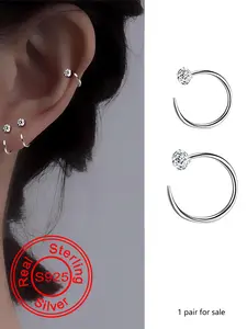 S925 Sterling Silver Zirconia Decorated Earrings, Elegant Minimalist Earrings, Fashionable Earrings for Women & Girls, Trendy All-match & Exquisite Jewelry for Birthday Gift