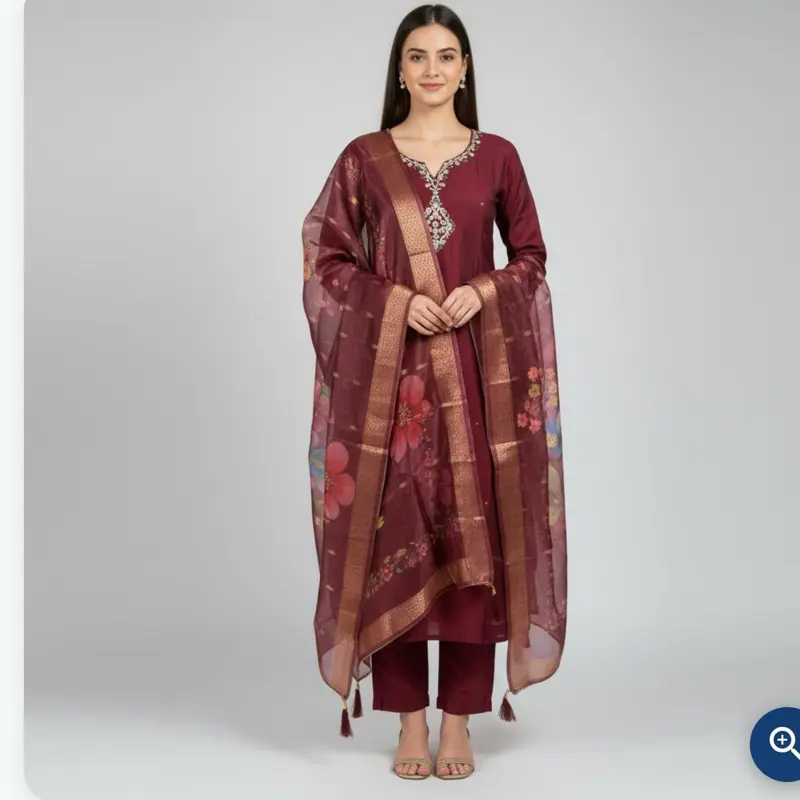Infinity Silk kurta set with beautiful neckline embroidered kurta set   Casual Womenswear Dress