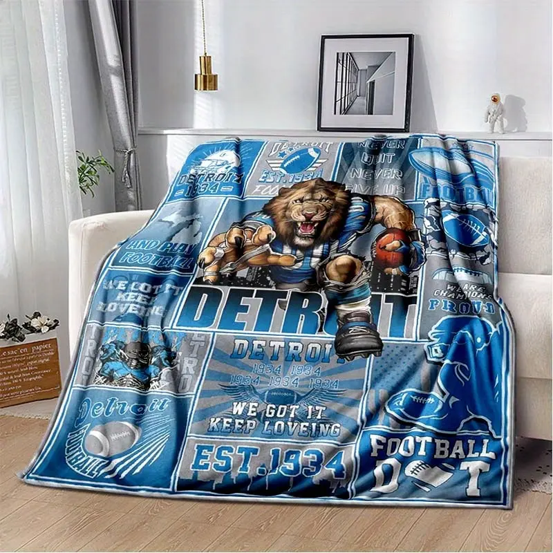 Detroit Football Fan Flannel Throw Blanket - 100% Polyester Contemporary Knit Fabric, 280GSM Wrinkle Resistant All Seasons Warm, Ideal for Home & Office, Christmas Gift for Family