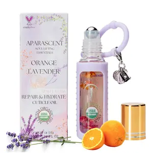 Aparascent Orange Lavender Organic Cuticle Oil Roll-On - Hydration & Strength with Coconut MCT, Jojoba & Rosehip - Travel-Ready, Moisturizing Boost, Natural Vitamins & Real Baby Flowers - Nail Care Moisturizer Blend Defense Gentle Repair