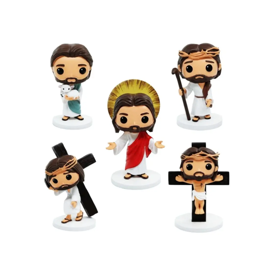 Christianity 5-Style Handmade Resin Jesus Sculpture Set, Resurrection Art Bible Study Home Decor, Heirloom Collection with Box, Religious Ornaments, Quality Gift for Sacred Home Blessing
