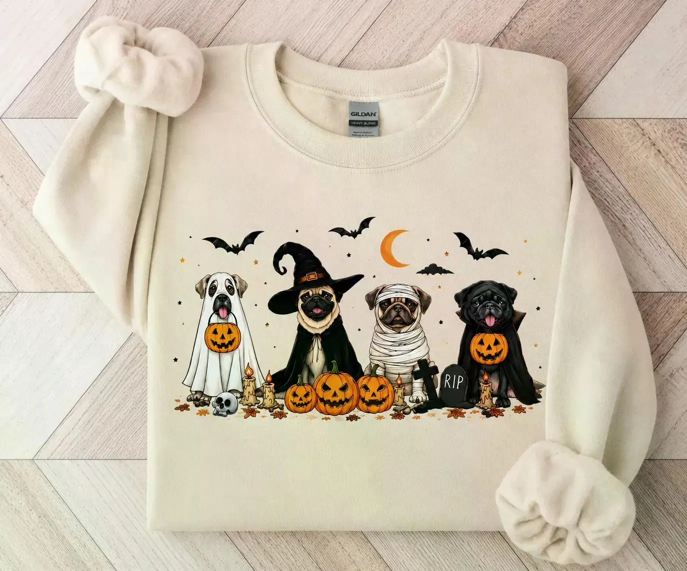 Pug Halloween Sweatshirt, Spooky Pug Dog Graphic Crewneck, Ghost Witch Mummy Pug Pullover, Cute Fall Pet Lover Gift