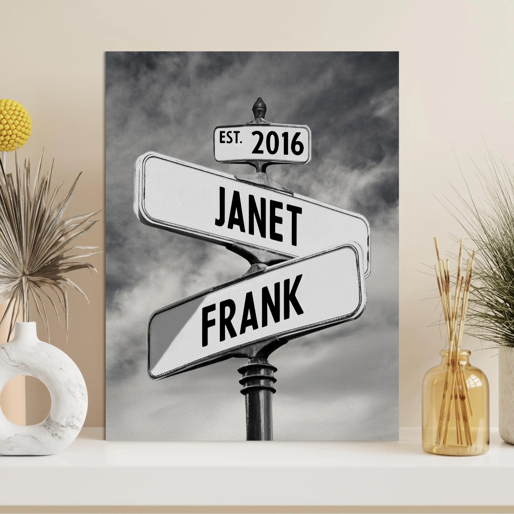 Personalized Canvas Vintage Street Sign, Gifts for Her, Custom Name and Date Street Sign Canvas Print, Anniversary Gifts for Him Couple Gift,