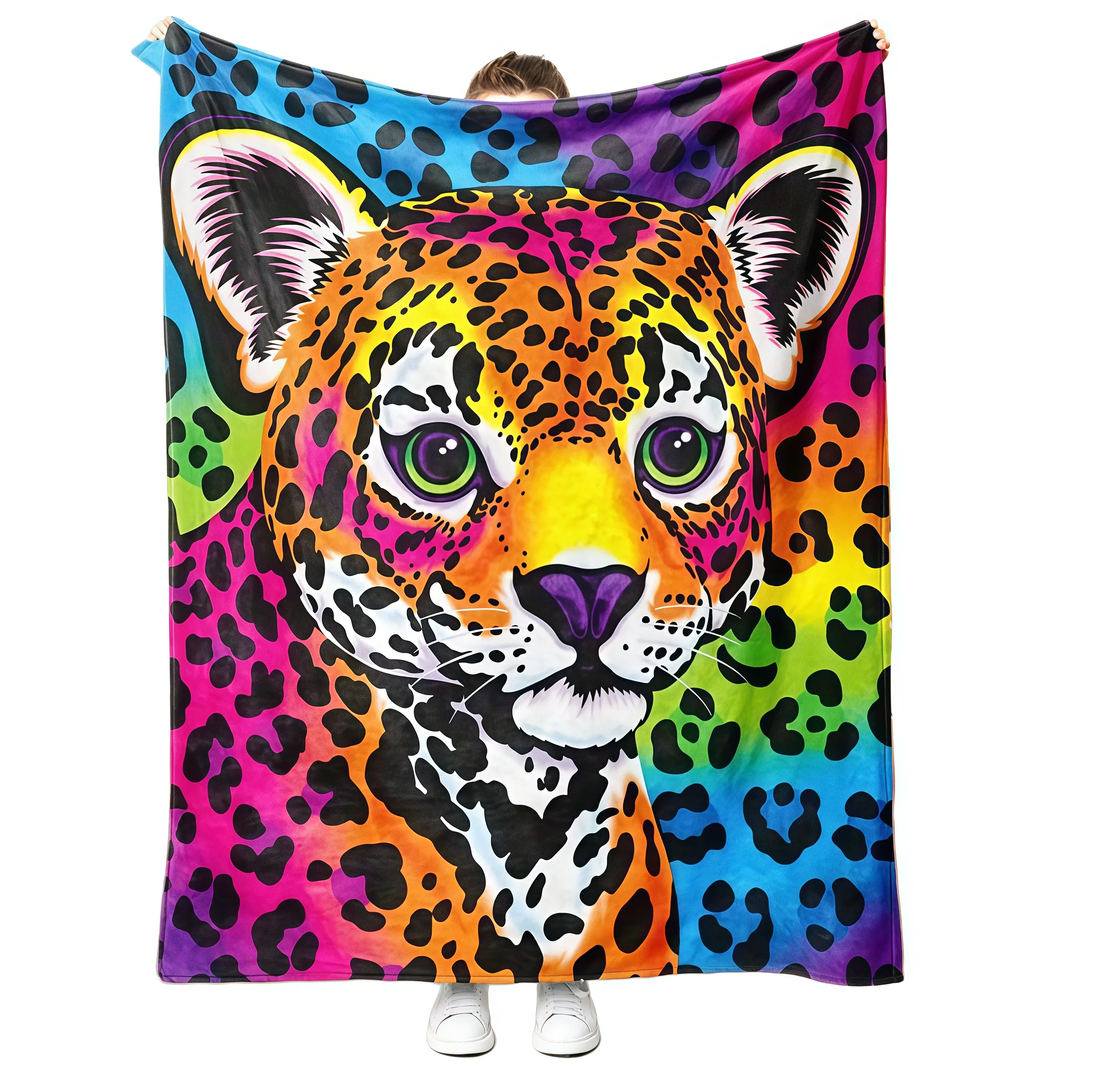 Rainbow Leopard Print Flannel Blanket, Lisa Frank Style Cheetah Throw Blanket, Soft Plush Warm Blanket for Couch Bedroom, Cozy Comfy Nap Blanket, Perfect Giftable Decorative Blanket for All Seasons