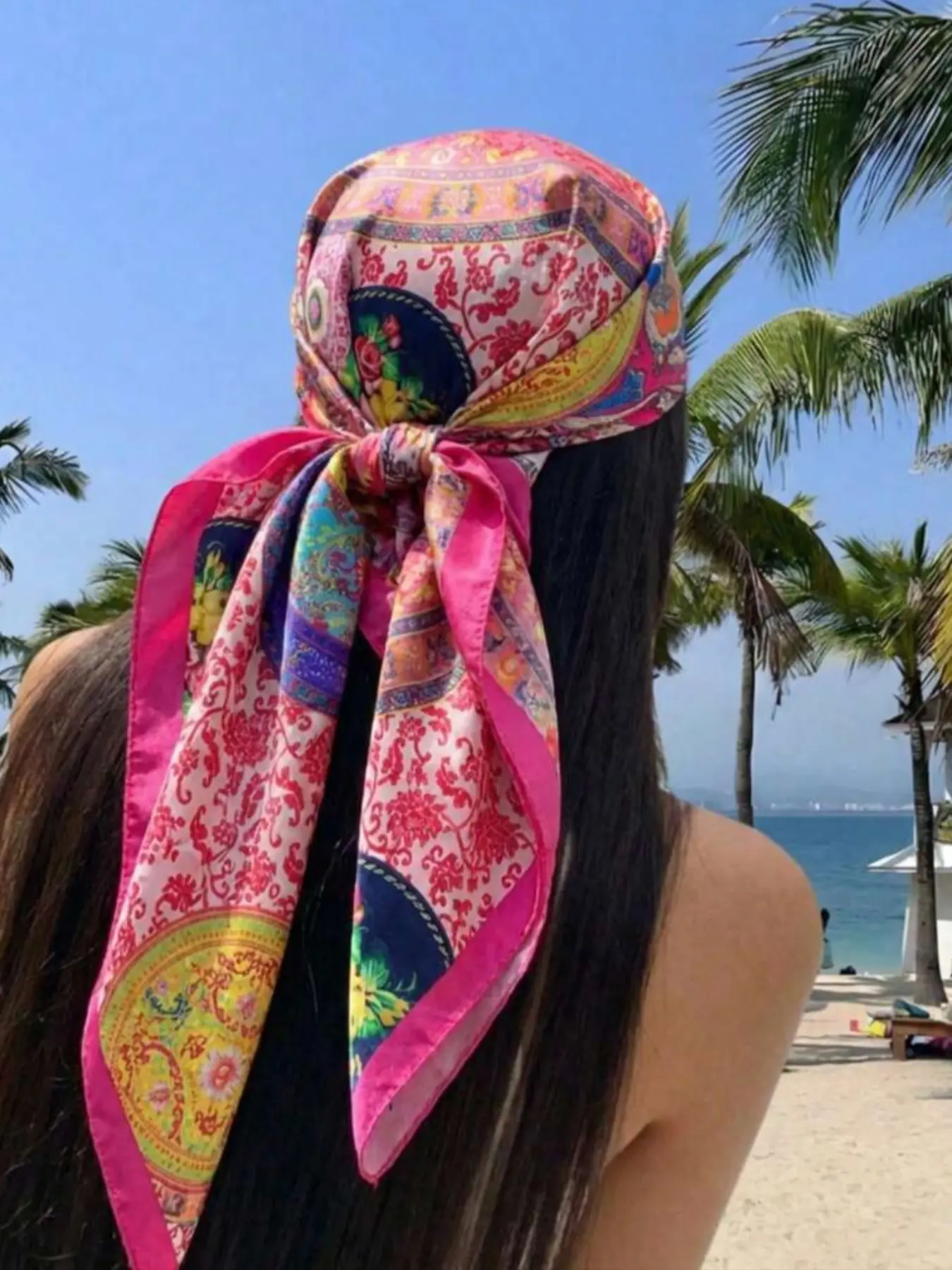 Boho Style Silk Scarf Fashion Headscarf Square Scarves, Bohemian Charm Spring Summer New Arrival 90cm Square Shawl, Vintage Print Headscarves Versatile Rose Decoration
