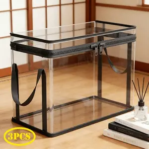 3-Piece/4-Piece Heavy-Duty Transparent Plastic Storage Box With 180 ° Cover - Large Capacity Stackable Organizing Box For Home, Office, Travel | Heavy-Duty Transparent Containers For Books, Clothing, Bedding, Snacks | Durable Space-Saving Design