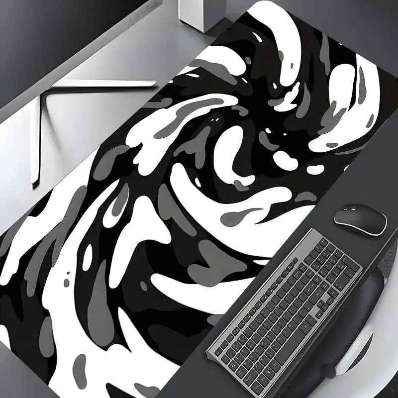Abstract Black And White Grey Swirl Design Large Gaming Mouse Pad,Aesthetic Desktop Decoration Drotection Pad,Washable Rubber Pad Non-Slip Lock Edge Multi-Size Mouse Pad Suitable For Home Office,Desk Accessories,Good Gift for Family and Friends