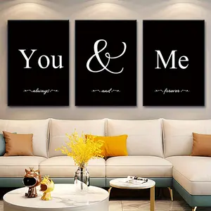 3-Piece Hanging Artistic Decor Kit: 'You & I' Black White Canvas Prints - Modern Wood Frame Wall Art Gift for Bedroom/Living Room Fall Decor
