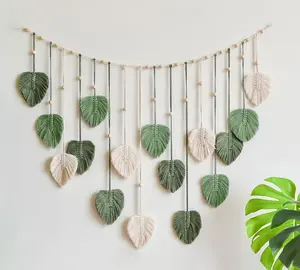 Macrame Wall Hanging Large Macrame Leaves Tapestry Wall Hanging Decoration Boho Handmade Woven Leaf Feather Wall Art Decor for Nursery Bedroom Living Room Office Christmas Thanksgiving Decor, (Green)