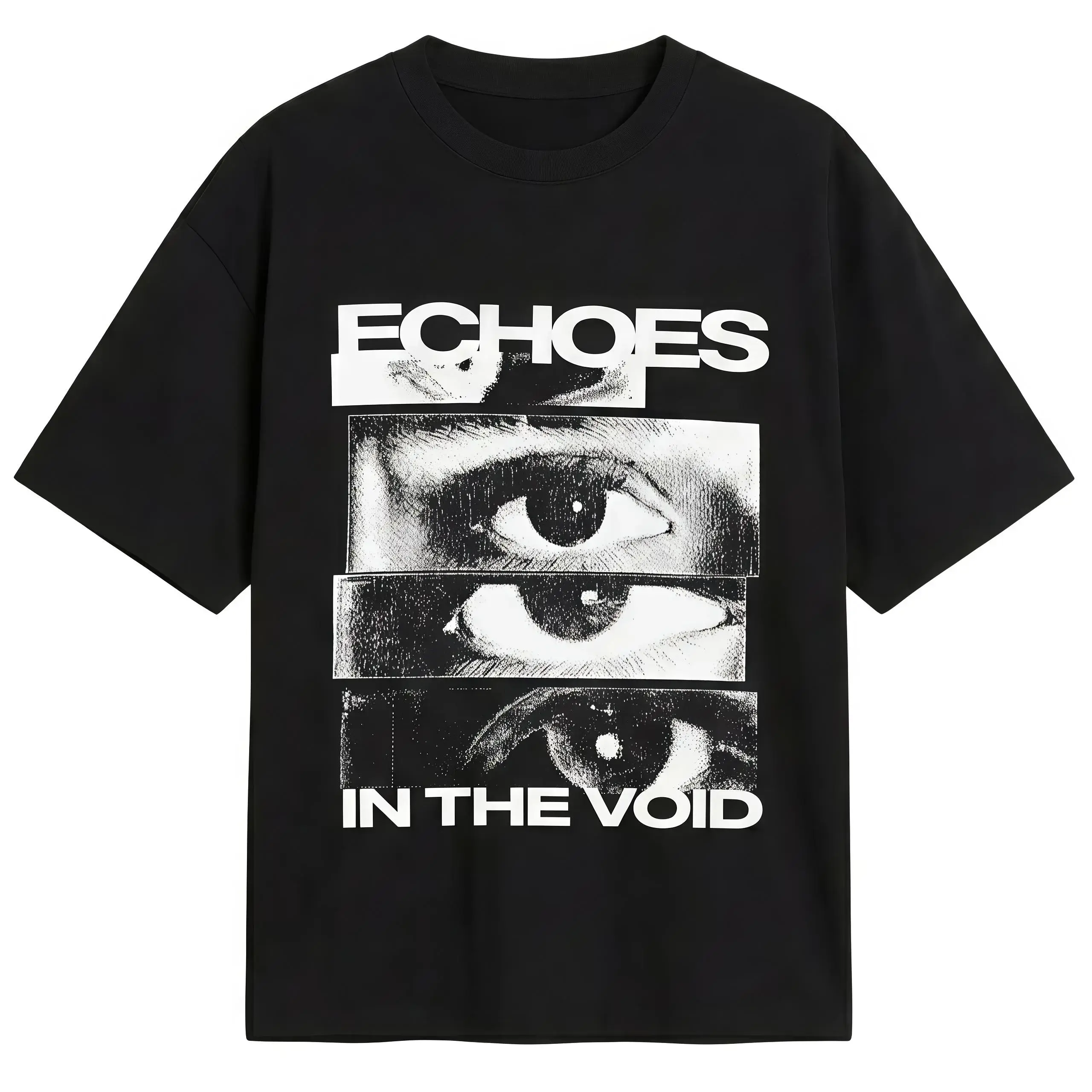 Echoes In The Void Graphic T-Shirt Artistic Eye Print Retro Glitch Art Tee Men's Casual Cotton Menswear Crewneck Stylish Short Sleeves Tshirts Top Menswear Streetwear T Shirt Summer Short Sleeve