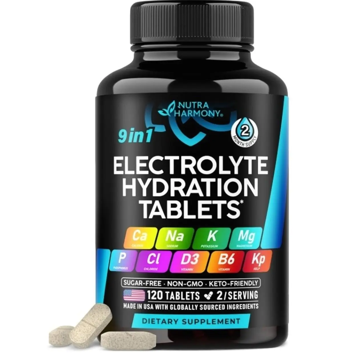 Electrolyte Tablets with Magnesium, Sodium, Potassium, Chloride - 120 Tabs | Electrolytes Salt Pills with Kelp Powder, Vitamins D3 & B6 - Vegan & Keto Friendly Oral Tablets as Capsules - Lab Tested