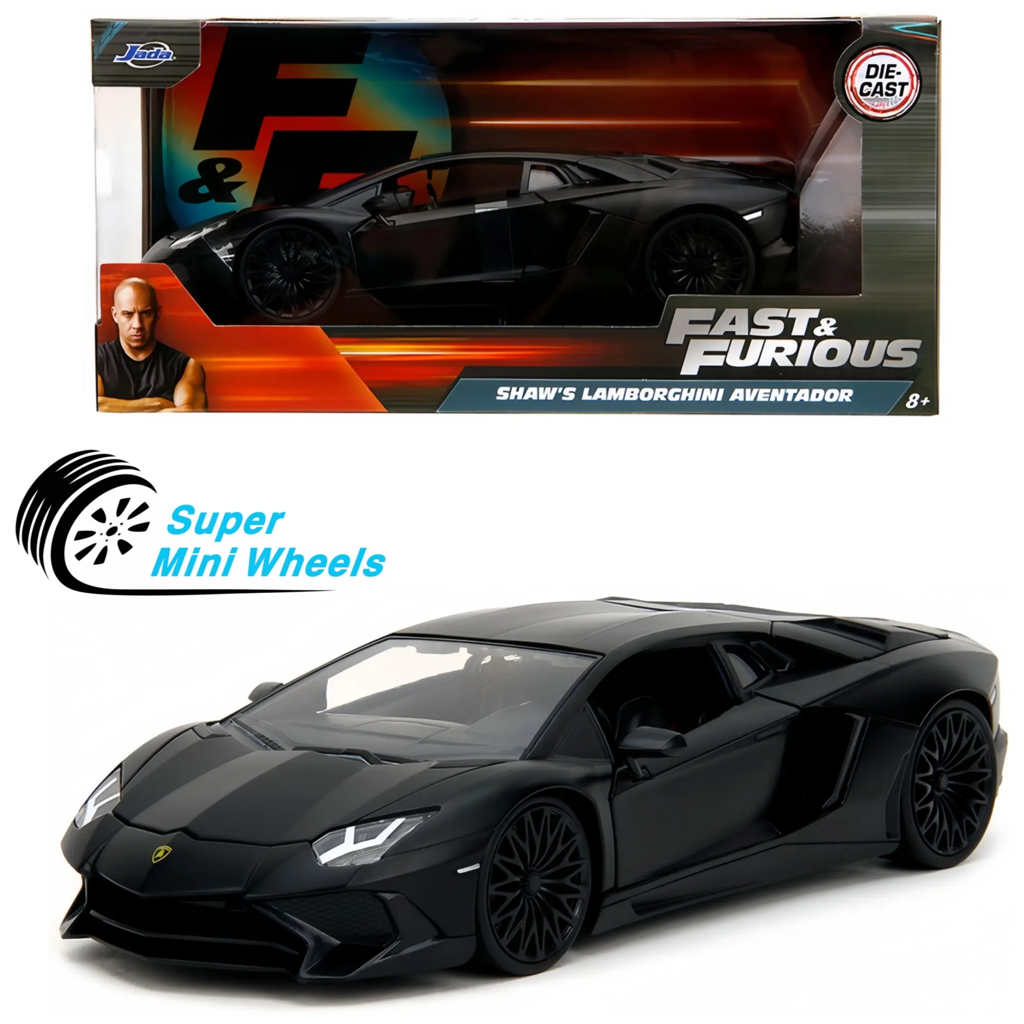 Jada 1:24 Fast & Furious Shaw’s Lamborghini Aventador – Matte Black