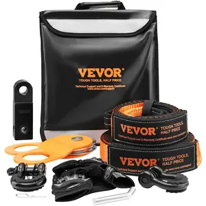 VEVOR Off-Road Recovery Kit, TikTokShopBlackFriday, 3" x 30', Heavy Duty Winch Recovery Kit with 30000 lbs Tow Straps, 44092 lbs D-Ring Shackles, Shackle Receiver, Snatch Block Pulley, Gloves, Storage Bag for ATV Jeep Truck