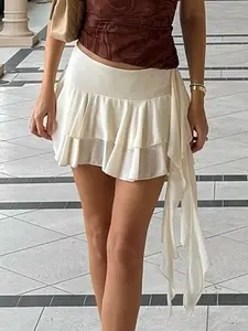 Skirts For Women Ruffled Mini Skirt Asymmetry Layered Flounce Skirt Side Tie Detail Polka Dot Solid Vintage Cute Women's Casual Party Bottoms Ruffle Skort