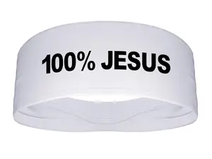 White 100% Jesus 4" Wide Tapered Stretch Headband -  Soccer Fútbol Football Sweatband Athletics Sports Headwrap Ninja Bandana Moisture Wicking Sweat Band