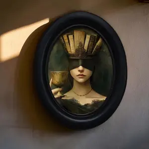 Vintage Gothic Style Wooden Oval Picture Frame, Queen Goddess Design (4.16x5.25), Wall Decor, Handmade Photo Transfer, Home Office Holiday Decoration, High Quality Frame
