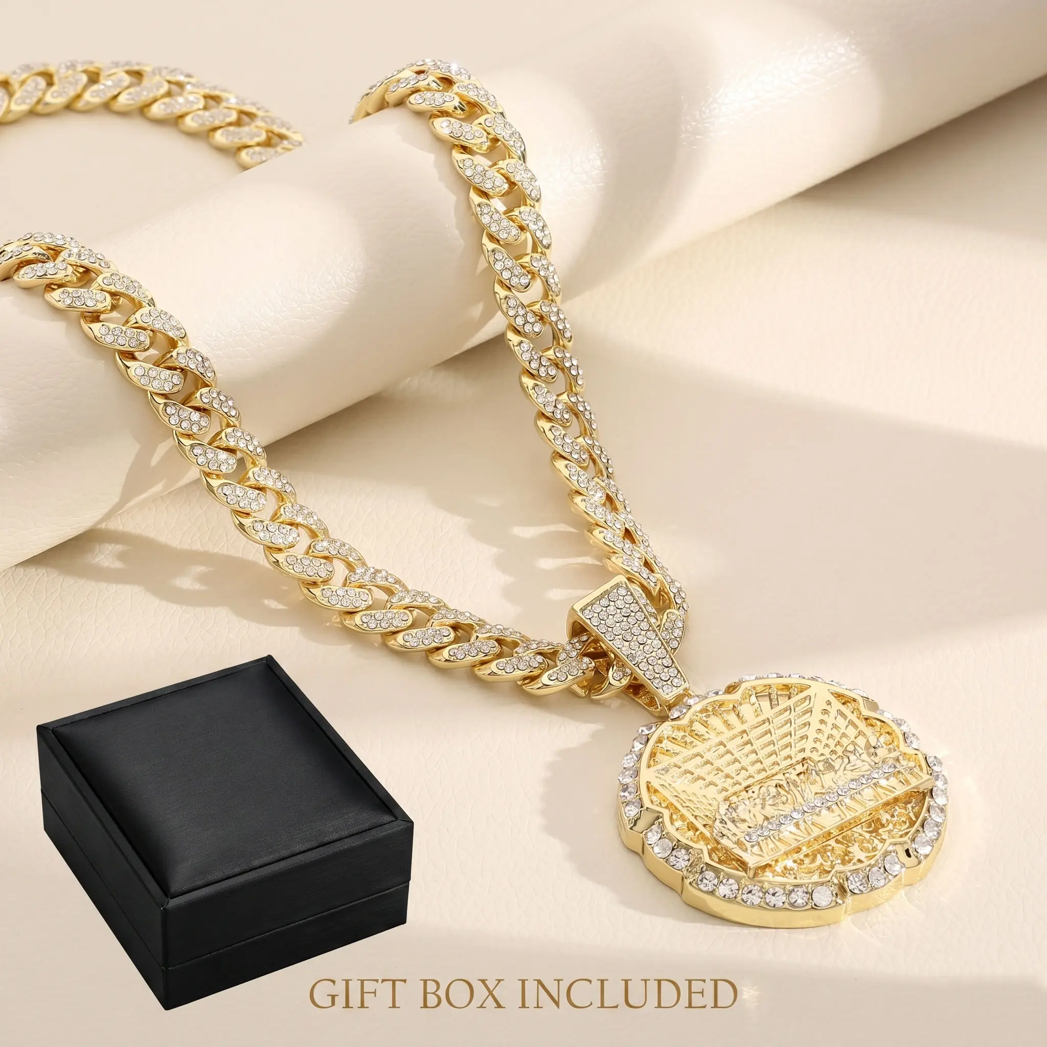 The Last Supper Pendant with a 20 Inch Rope Chain Elegant Necklace Jewelry Cuban chain with imitation diamonds . Gift box Included