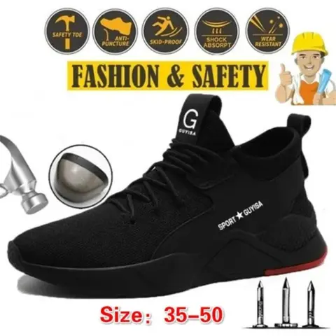 Men's All-Seasons Work & Safety Lightweight Steel Toe Cap Lace-Up Casual Footwear, Breathable Mesh Walking Shoes with Anti-Smashing Kevlar Fiber for Workers, Secure Laces Design