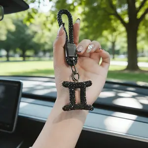 Dark Style Full Diamond Zodiac Keychain, Personalized Car Key Holder, Cool Bag Decoration, Unique Accessory for Stylish Look, Rhinestone Keychain