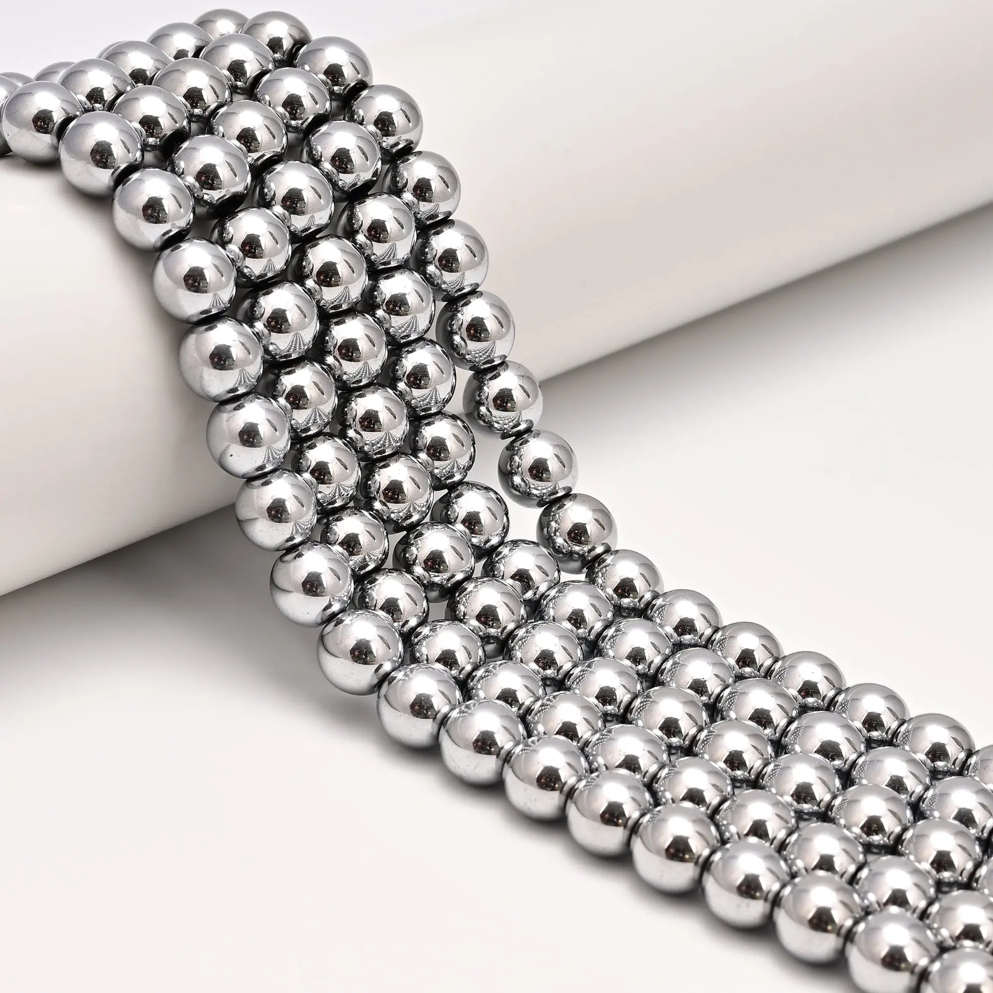 Silver Hematite Smooth Round Beads 2mm 3mm 4mm 6mm 8mm 10mm 12mm 15.5" Strand Gemstone Loose Beads for Jewelry Making Craft Healing Beads for DIY Bracelet