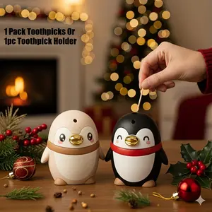 Funny Penguin Automatic Toothpick Dispenser,Pop-Up Toothpick Holder Box for Home, Kitchen, Restaurant, and Office – 50 Toothpicks Capacity – Easy to Clean PP Material (Brown)