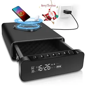 FTOP Biometric Fingerprint Gun Safe, Clock Handgun Safe with 3-in-1 Watch & Phone Wireless Charging, Drawer Lock, suitable for desktop storage of hand guns, Cash, Valuables- with Humidity Reader|Temperature| Alarm Clock| Screen