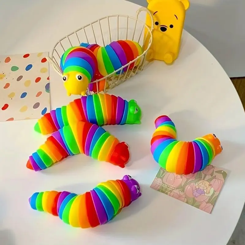 5pcs 3D Printed Caterpillar Stress-Relieving ornament, Rainbow Slug Educational, Desktop Decoration, Desktop Stress Reliever, Stress Relief Tools, Stress-Relieving and Venting Artifact, Gift for a Good Friend, Party Present, Stress Relief Accessory.