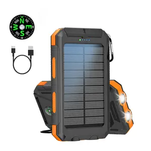 citicr 10000mAh solar power bank, waterproof and dustproof with compass climbing buckle, lighting lamp, essential for outdoor activities, built-in USB-C output/input, suitable for battery packs of iPhone and Android, etc