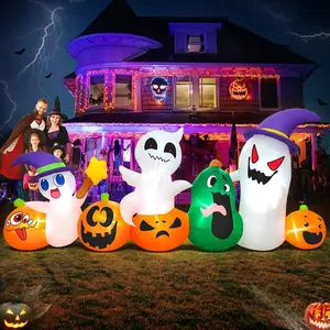 8 Feet Halloween Inflatable Decoration, Pumpkin Lantern with Ghost and Cat, LED Light, Outdoor Garden Fall Decor