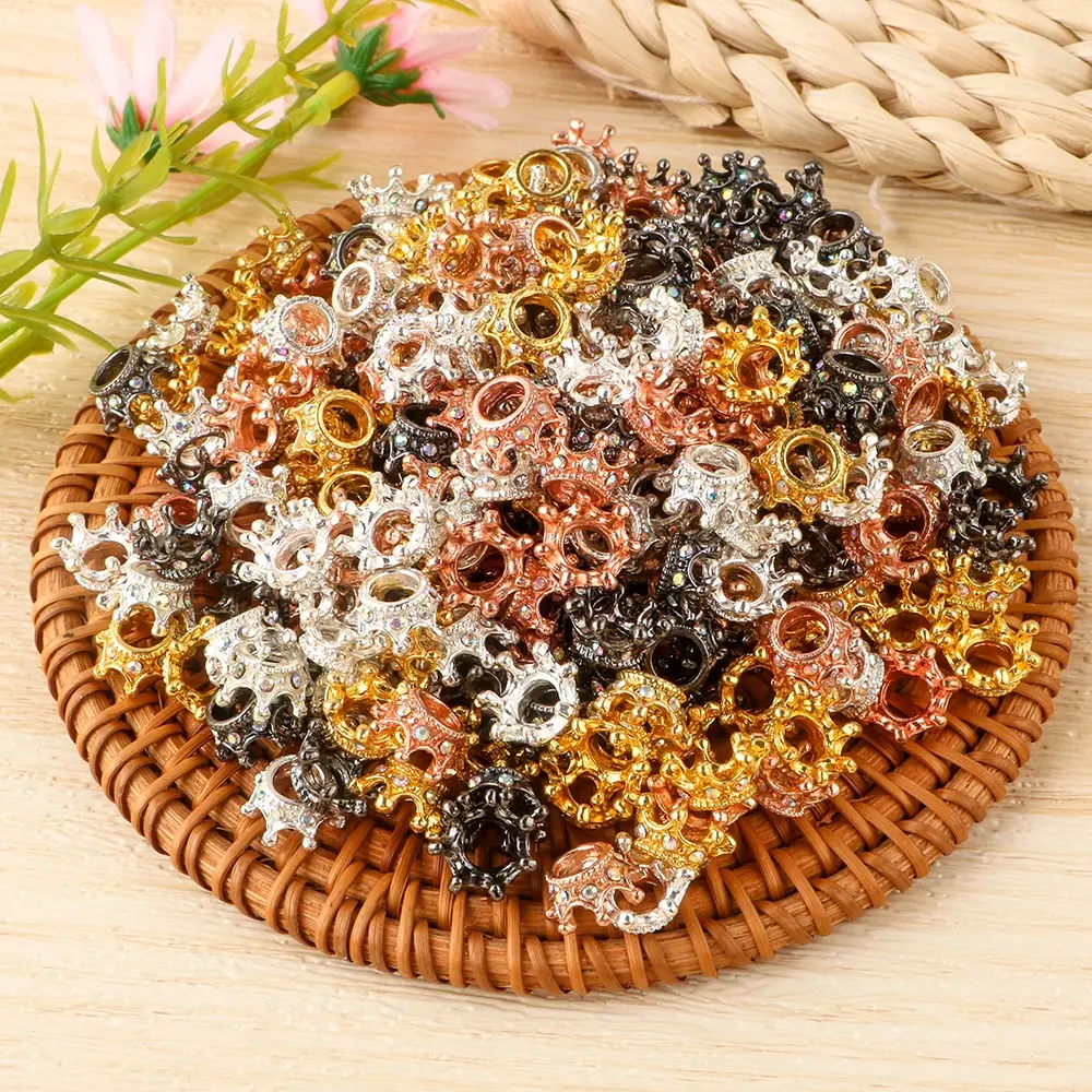 20Pcs Rhinestone Crown Shape Beads Alloy Loose Spacer Beads For Jewelry Making Diy Beading DIY Bracelet Necklace Accessories Beads For Bracelets