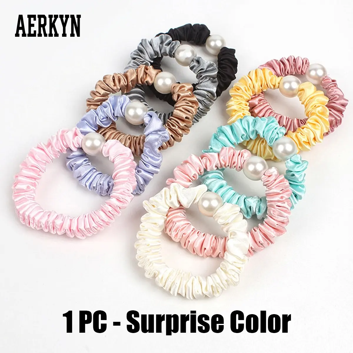 Gift, Elegant Satin Faux Pearl Hair Tie (Surprise Color) 1 Piece, Elastic Hair Band for Women, Gentle on Hair, Hair Accessories(4)