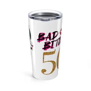 Chic 50th Birthday Skinny Tumbler with Straw, Unique Gift for Women, Glamorous 50th Birthday Party, BADDIE BIRTHDAY