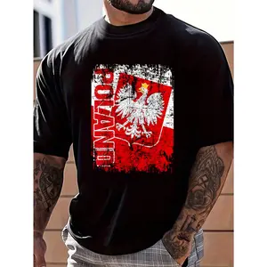 100% Cotton POLAND Flag Vintage Distressed POLAND T-Shirt Women's Men's Graphic Tee Crew Neck summer vacation Tops